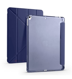 Apple iPad 8.Nesil 10.2 İnç 2020 Uyumlu Üçgen Katlanabilir Kalemlikli Standlı Akıllı Kılıf (Lacivert)