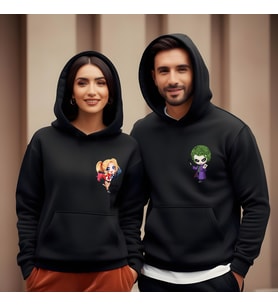 Sevgililer Günü Kombin Erkek Kadın Joker Görselli Kapüşonlu Hoodie Sweatshirt 7003 (Siyah)