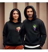 Sevgililer Günü Kombin Erkek Kadın Joker Görselli Kapüşonlu Hoodie Sweatshirt 7003 (Siyah)