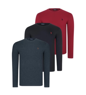 ÜÇLÜ SET T8588 DEWBERRY YUVARLAK YAKA ERKEK SWEATSHIRT-SİYAH-ANTRASİT-BORDO