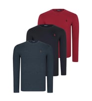 ÜÇLÜ SET T8588 DEWBERRY YUVARLAK YAKA ERKEK SWEATSHIRT-SİYAH-ANTRASİT-BORDO