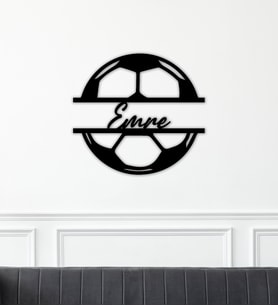 Futbol Topu Temalı Kişiye Özel İsimli Tablo (Siyah)