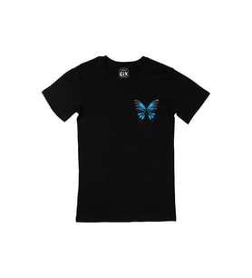 Butterfly Kelebekli Cep Logo Tasarımlı Siyah Tişört