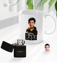 BK Gift Kişiye Özel Babalar Günü Hediyesi Godfather Baba Karikatürlü Kupa Bardak ve Benzinli Çakmak Seti-3 (Model 1)