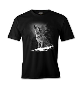 Wolf Howling at the Moon Realistic Siyah Erkek Tshirt