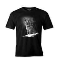 Wolf Howling at the Moon Realistic Siyah Erkek Tshirt