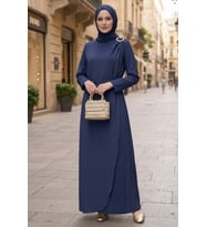 Sueda Tokalı Tesettür Elbise 1699 - Lacivert