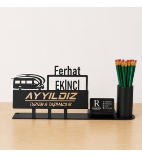 Turizm Taşımacılık Acente Masa İsimliği - Kişiye Özel, Mesleklere Özel İsimlik - Metal Ofis İsimliği, Kalemlik ve Kartlık Seti- Yeni İş, Terfi Hediyesi