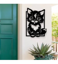 Siyah Ahşap Sevimli Kedi 35cm X 50cm Tablo Duvar Dekoru 3mm Mdf Lazer Kesim