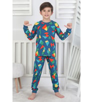 Renkli Geometrik Şekilli Erkek Çocuk Pijama Takımı