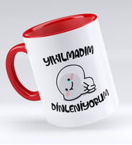Bk Gift Yıkılmadım Dinleniyorum Tasarımlı Kırmızı Kupa Bardak - Model 1