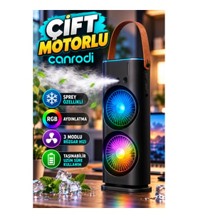 Çift Motorlu Masa Fanı – Sprey Özellikli RGB Aydınlatmalı 3 Modlu Taşınabilir Fan