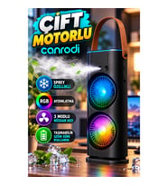 Çift Motorlu Masa Fanı – Sprey Özellikli RGB Aydınlatmalı 3 Modlu Taşınabilir Fan