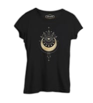 Geometrik - Ay ve Yıldızlar Siyah Kadın Tshirt
