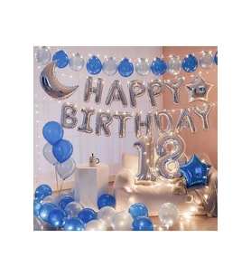 Gümüş Mavi Lüks Yaş Happy Bırthday Doğum Günü Parti Süsü