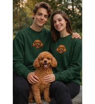 Toy Poodle Köpek Desenli Sevgili Sweatshirt – Unisex Çift Kombini (Koyu Yeşil)
