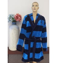 Ender Home Bornoz İplik Boya Kolonlu Kadife Kısa Kapşonlu Model Bornoz L-XL-Mavi-Lacivert