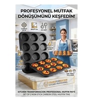 2'Li Set 12'Li Muffin Kalıbı Karbon Çelik Yanmaz Yapışmaz Cupcake & Kek Pişirme Tepsisi 723122