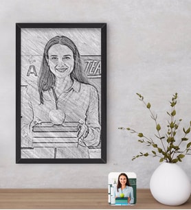 BK Gift Kişiye Özel Kadın Öğretmen Karakalem Tasarımlı Dekoratif Ahşap Siyah Çerçeveli Tablo-1