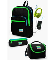 Coral High Kids Siyah USB'li 3’lü Okul Çanta Seti - Erkek Çocuk