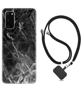 Samsung A02S A03S A10 A12 A13 A21S A22 Kılıf Boyun Askılı Silikon Kara Mermer 1375