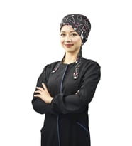 Steteskop Desenli Doktor Hemşire Hastane Cerrahi Tesettür Bone (Siyah)