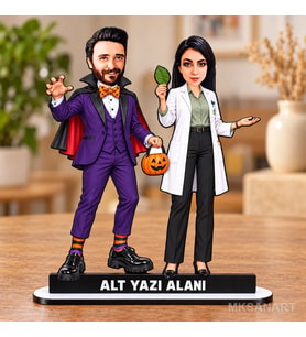 Fotoğraftan Kişiye Özel Halloween Vampir Doktor Kostümlü Karikatürlü 18 cm MDF Masaüstü Biblo - Doktor Hediyesi Doktora Özel Hediye