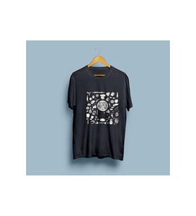 Oversize Pizza ve Malzeme Tasarım Unisex T-shirt (Siyah)