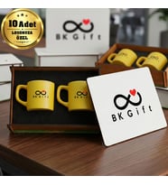 Logonuza Özel 10 Adet Kutulu Sarı Renk Kahve Fincanı Seti – Kutulu Seramik Fincan Kurumsal Hediye Seti