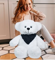 Bubblebear Fularlı Beyaz Peluş Ayıcık Sevimli ve Yumuşak Büyük Oyuncak Ayı (Siyah)