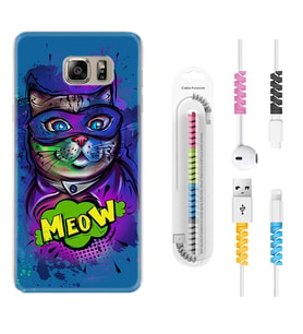 Samsung S7 Edge S20 Fe Plus Ultra S21 S22 Kılıf Kablo Koruma Spiral Silikon Super Meow 1715