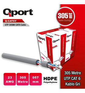 QPORT Q-CAT6Y 305M UTP 0,57MM CAT6 23 AWG GRI KABLO