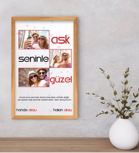 BK Gift Kişiye Özel Aşk Seninle Güzel Temalı Dekoratif Retro Ahşap Çerçeveli Tablo 40x25cm-1