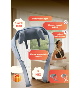 Boyun ve Omuz Masaj Aleti  Isıtmalı Şiatsu Masaj Cihazı – 5 Mod – 3 Hız – Tüm Vücut İçin