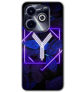 İnfinix Hot 40i Kılıf HD Desen Baskılı Kılıf - Dark Neon Yaprak Y Harfi