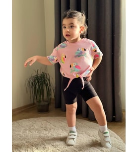 Cg Kids Papağan Baskılı Tayt Şort Kız Çocuk Alt Üst Takım