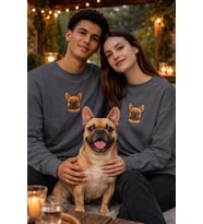 French Bulldog Köpek Desenli Sevgili Sweatshirt – Unisex Çift Kombini (Gri)