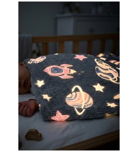 ???? Karanlıkta Parlayan Uzay Desenli Erkek Bebek Battaniye 90x110 cm – Neon F