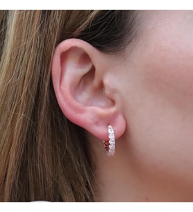 Zirkon Taşlı Rose Gold Kaplama Halka Gümüş Küpe