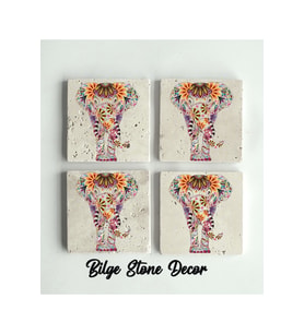 bilge tasarım Stone Decor Taş Bardak Altlığı 4'lü Set 10x10x1 Cm desenli