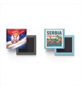 Buzdolap Magnetleri - Sırbistan Bayrağı ve Belgrad Posta Pulu Tema - 2'li Set Magneti