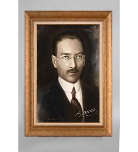 EV İŞYERİ OFİS İÇİN ALTIN ÇERÇEVELİ PASPARTULU ATATÜRK TABLO S536