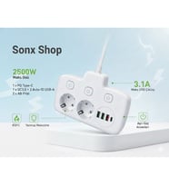 2500W Güçlü Akım Korumalı 3 USB + Type-C Portlu Çoklu Priz  Hızlı Şarj, Çocuk Kilidi, 850°C Yanmaz Malzeme