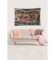 Geometrik Çizgiler Desenli Leke Tutmaz Kadife Dokulu Kumaş Duvar Örtüsü Duvar Halısı Tapestry (Bej)