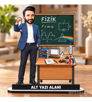 Kişiye Özel Erkek Fizik Öğretmeni Karikatürlü 18 cm MDF Masaüstü Biblo - Öğretmen Hediyesi Öğretmene Özel Hediye