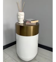 Dekoratif Eskitme Darbuka Parlak Beyaz Sehpa 70cm