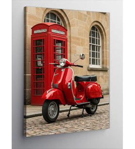 Kanvas Tablo Kırmızı Vespa ve Telefon Kulübesi