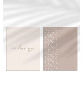 Çerçevesiz Poster I Love You ve XOXO Minimal  Set