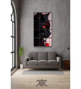 12 parça Siyah Kedi Çerçeve Görünümlü Mdf tablo Duvar Süsü Hediyelik Eşya (45cm x 85cm)