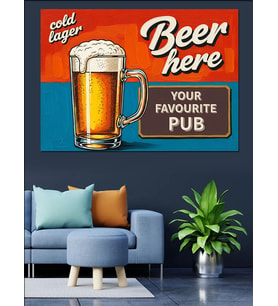 Bira Fincanı Pub Reklamı Dekoratif Kanvas - Mdf Ahşap Tablo